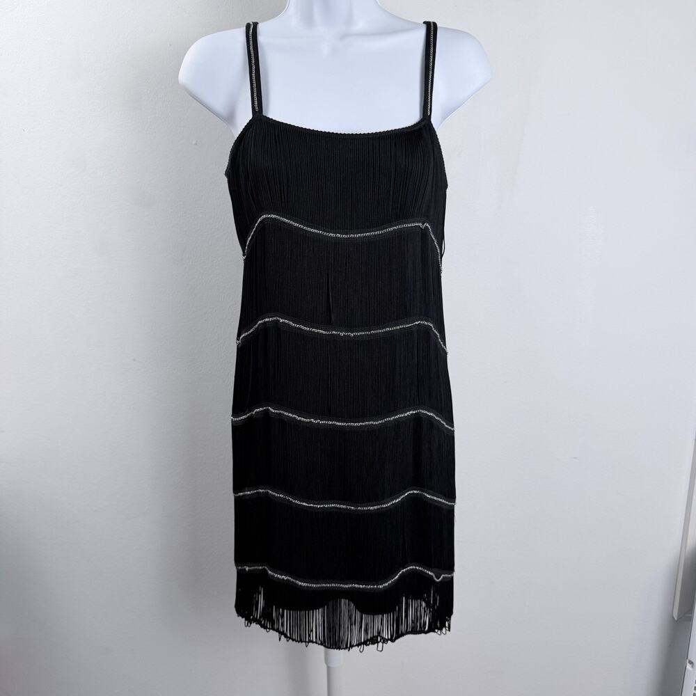 ARK & CO Black Fringe Chain Cocktail Mini Dress Size Small